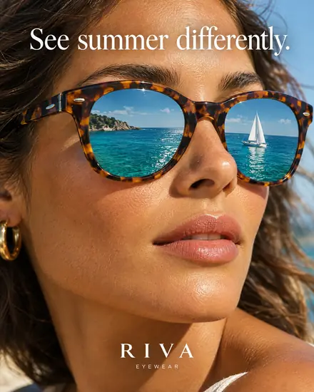 Sunglasses reflecting the sea, headline 'See summer differently.'